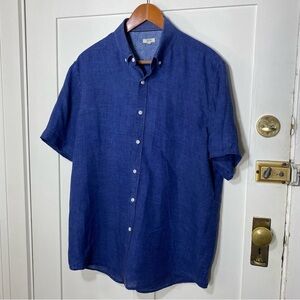 Uppercasual Jerem Collection Blue 100% Linen Short Sleeve Casual Button Up XL
